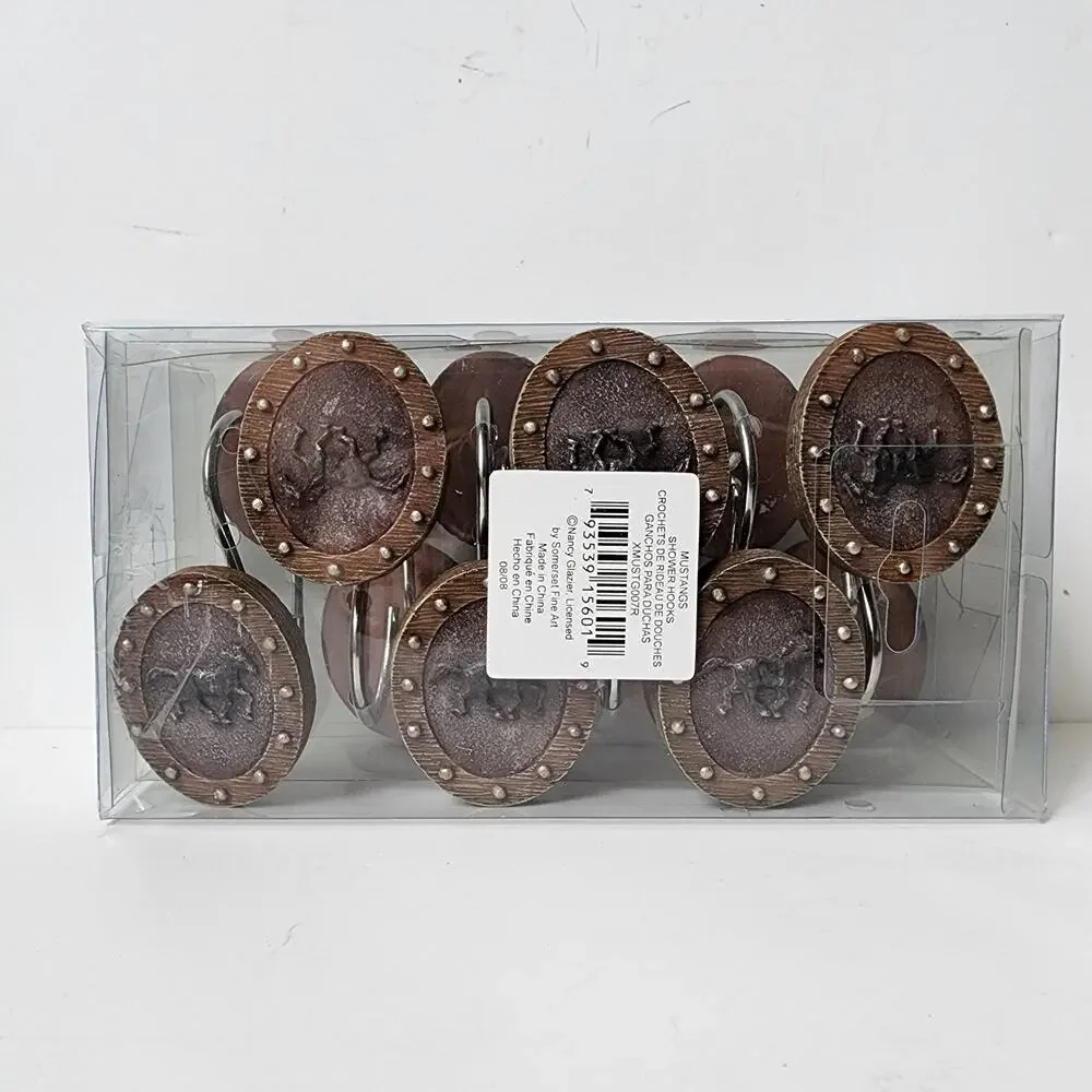 Horse Shower Curtain Hooks Western 12 Count Mustangs Resin Somerset Fine Art